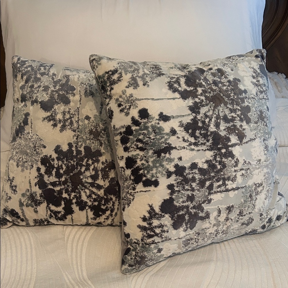 Chic Black and Gray Floral Accent Pillow